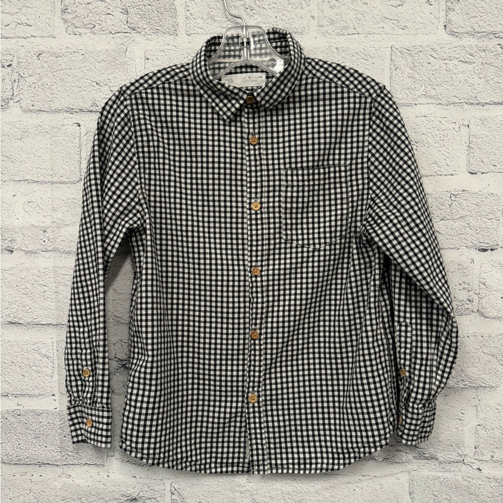 Zara Black and White Casual Button Front Kids Boys Size 7